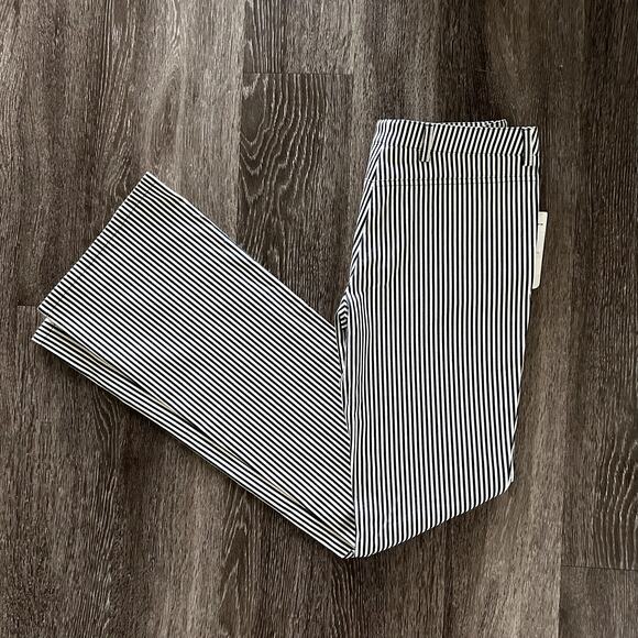NWT Akris Punto Faye Boot-Cut Striped Denim Pants Size 6 Navy‎ & Cream Nautical - Picture 4 of 16